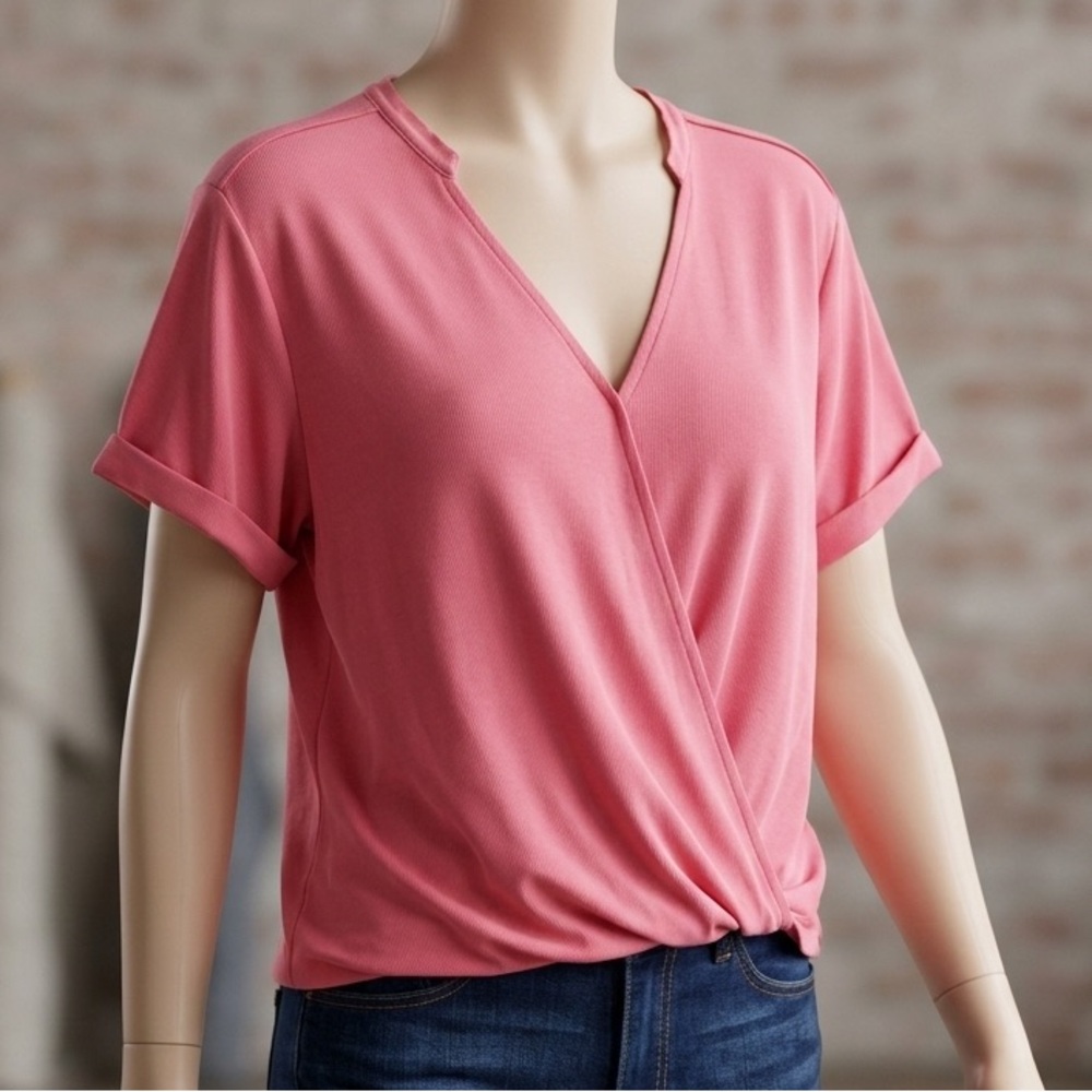 Anthropologie Blouse Saturday/Sunday - "Amy" Surplice Style - Coral‎ Pink.Sz L